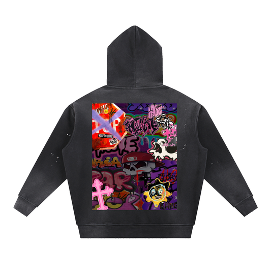 NON-SPECIFIC CLOTHING  Vintage Washed Frayed Fleece Hoodie